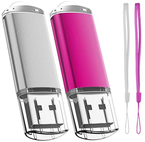 Cle USB 8 Go, EASTBULL Clé USB 2.0 Flash Drive Stockage Disque Mémoire Stick avec Cordes, Ensemble de Deux, Rose/Blanc
