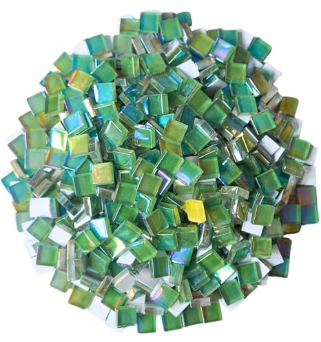 Yuvori Carreaux de mosaïque carrés en cristal, 0,5 kg, pour salle de bain, salon, cuisine, balcon (vert irisé)