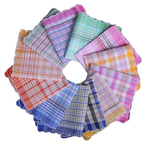 12 Stück Gitter Muster Taschentücher aus Baumwolle,Damen Stofftaschentücher 28x28cm Handkerchief,wiederverwendbare Taschentuch Stoff,für Alltagsgebrauch Hochzeit,Muttertagsgeschenk,Zufällige Farbe