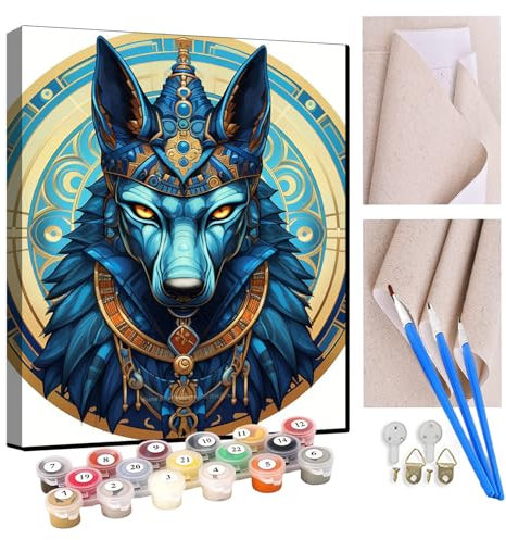 KANGBAWA Peinture par Numéro Kits Cercle magique du loup bleu de style égyptien antique (21) Peintures Acryliques pour Adultes Enfants Seniors Débutant Peinture à l'huile de Bricolage -16x20 Pouces
