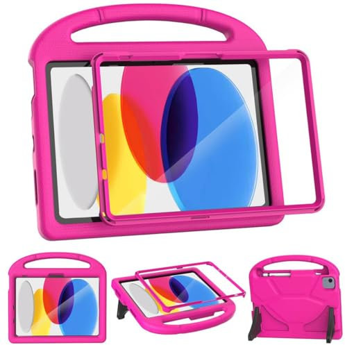 MOXOTEK Coque pour enfants pour iPad 10e génération 10,9 2022, avec protecteur d'écran intégré et porte-stylo, coque de protection durable et antichoc pour Apple iPad 10 génération 11, rose
