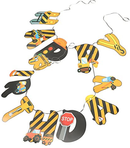 OFFSCH Baustellen Geburtstagsparty Deko Banner 3-jährige Jungen Mädchen Partydeko Baustelle Thema Zubehör Happy Birthday Banner Bastelpapier