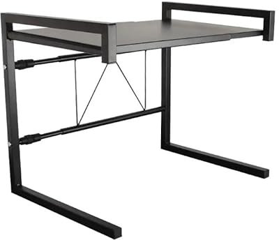 Over Microwave Shelf Unit in Black Metal | Adjustable Shelf Width | Expandable Microwave Stand | Kitchen Storage Rack | Kitchen Worktop Organiser