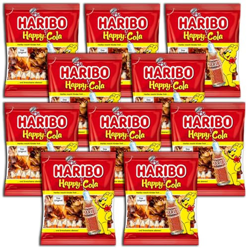 10 er Pack Haribo Happy-Cola 10 x 175g Fruchtgummi-Flaschen mit Cola-Geschmack(Sonderpreis haltbar bis 03/25)