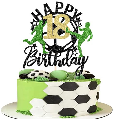 1 Stück Fußball Happy 18th Birthday Tortendeko Sport Fußball Kuchen Deko Alles Gute zum Geburtstag Cake Topper für Soccer Thema Jungen Mädchen 18 Jahre alt Geburtstag Party Kuchen Dekorationen