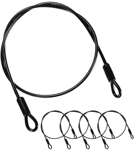 M METERXITY 5-Pack Security Cable Lock, 3FT 5mm PVC Coated Stainless Steel Luggage Lock Wire Rope with Double Loop for Travel/Gate/Bike, Cut-Resistant Braided Steel Cable [Black]
