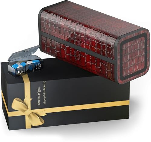 Kqimi Portable Pill Organiser - Weekly Travel Medicine Case with Compact Design for Daily Medication - Sturdy Stylish Daily Pill Box for Vitamins Supplements (7 Day Tablet Organiser) (Red)