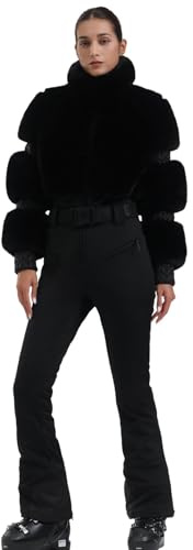 GSOU SNOW Women Ski Suit One Piece Jumpsuit Ski Outfits Snowsuit Faux Fur