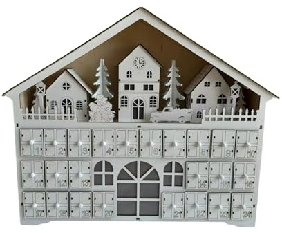 Holz LED beleuchtet Adventskalender, Weihnachten Adventskalender, mit LED-Lichtern und 24 Schubladen, Holzdeko