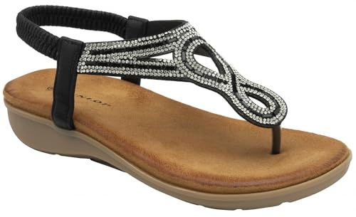 DUNLOP Tori Toe-Post Sandals (Black, UK Footwear Size System, Adult, Women, Numeric, Medium, 5)