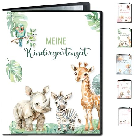 Minilino Kindergartenmappe 20 Premium Klarsichthüllen A4 [SCHUTZ UND AUFBEWAHRUNG VON BILDERN] Dokumentenmappe für die wichtigen Bilder | Ordner für die Erinnerung (Dschungel)