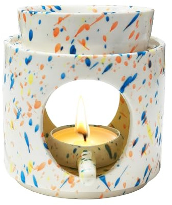Duftlampe aus Keramik mit Teelichthalter, Duftlampe für Atherische Ole Abnehmbare Teelichthalter, Abnehmbare Schale Räucherstövchen, Stövchen für ätherische Öle, Duftöl und Duftwachs, Bunt