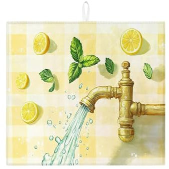 Tapetes de secado de platos cítricos para encimera de cocina, tapete escurridor de platos absorbente vintage de limón y menta, almohadilla de secado de microfibra de verano para encimera de cocina