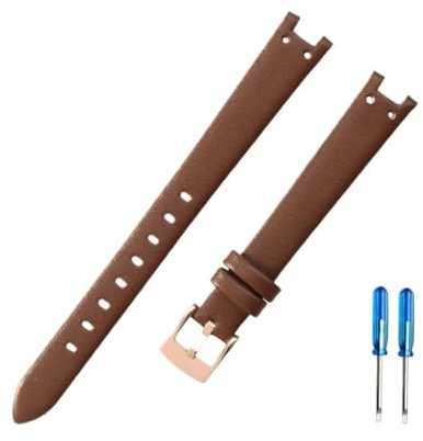 HASGTFM Hochwertiges Damenarmband aus schwarzem Leder und konkaver Schnittstelle, passend for Anne Klein-Serie AK 1950/9442/9918/9168 mit Stahlschnalle(Brown-Rose-K12)