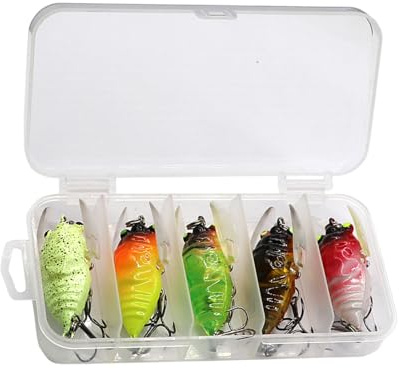 5 x Zikaden-Crankbait-Angelköder, Kunstköder, Angelausrüstung, 4,5 cm, 6 g, harte Köder, Süßwasser