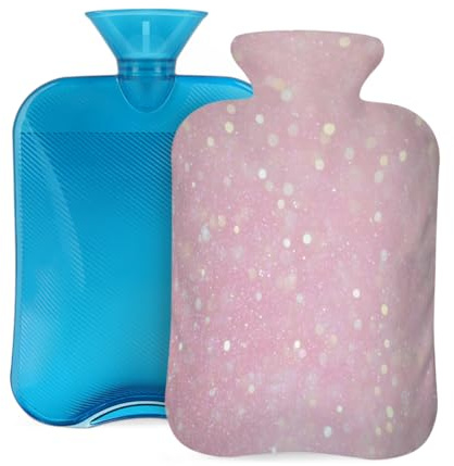Entemne 2L Hot Water Bottle Light Pink Glitter (2) Hot Water Bag with Cover Reusable Therapy Bag for Pain Relief Menstrual Cramps, Muscle Soreness Winter Warmth Gift