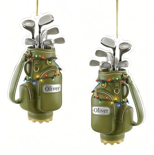 Personalisiertes Golf Weihnachtsdekoration 2025 - Individueller Weihnachtsbaum-Anhänger aus Acryl in Golf-Taschen-Form - Mit Namen personalisierbar - Einzigartiges Geschenk für Golf-Freunde