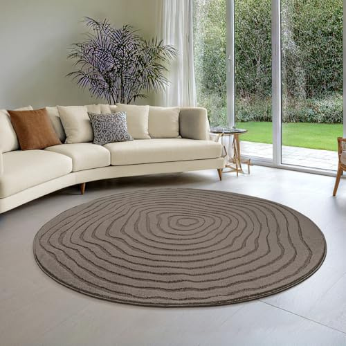 the carpet Everest - Moderner Kurzflor Teppich Hoch-Tief-Struktur, 3D-Effekt, weiche Oberfläche und hohe Flordichte, ideal für Wohnzimmer & Schlafzimmer, Braun, 160 cm Rund