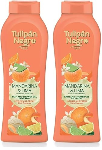 Tulipán Negro - Gel de Baño Mandarina y Lima 650 ml | Hidratación profunda con Aroma Cítrico Intenso | Frescura Duradera | Cuidado Diario Revitalizante para Todo Tipo de Piel (Paquete de 2)