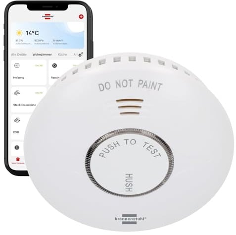 Brennenstuhl Connect WiFi Rauchwarnmelder RM A 3020, inkl. 2X Batterien | Rauchmelder WLAN inklusive 2x austauschbaren Batterien, geprüft nach EN 14604, mit App-Benachrichtigung