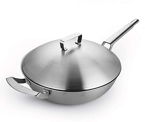 LBRTMED Topf, Wok 304 Edelstahl Haushalt ohne Beschichtung weniger Rauch mehrfunktions-Induktion Gas zum Kochen von Pfanne