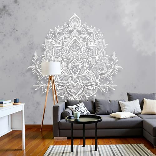 Fototapete 3D Effekt Wandbilder Grau 3D-Paisley-Mandala Wandtapete, Motivtapeten Wandverkleidung Für Schlafzimmer Wohnzimmer Minimalistischer Marmor Tapete Wand Dekoration 450X315Cm