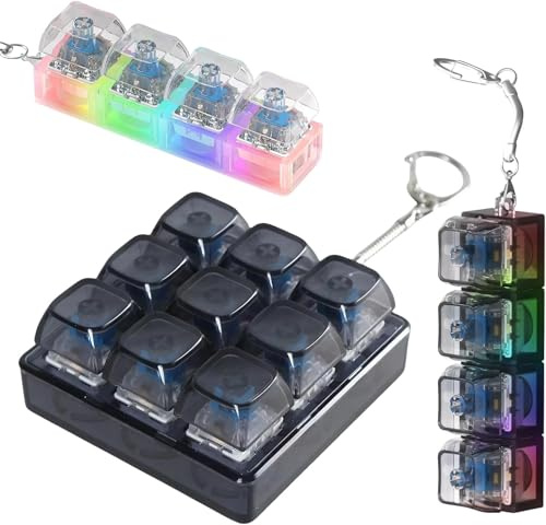 Keyboard Fidget Toy, 9-Button Fidget Keyboard Keychain Stress Relief Toys Keyboards Keychain With LED Lights, Mini Keyboards Clicker FidgetsToy, Sensory Fun Toys For Adults, Kids (BK-With LightS)