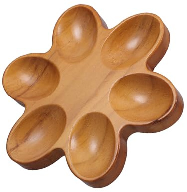 Ciieeo Porte-œufs en Bois Naturel pour 6 Œufs, Plateau Réfrigéré Marron Séparateur Floral à 6 Pétales, Support à Œufs Mimosa et Assiette D'œufs Farcis pour Rangement la Cuisine et Plan