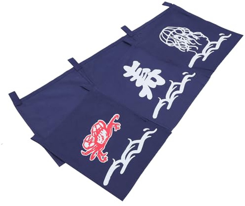 KHBUAB Sushi Restaurant Curtain Blue Polyester Door Hanging Curtain Set 6 Panels for Japanese Restaurant Decoration