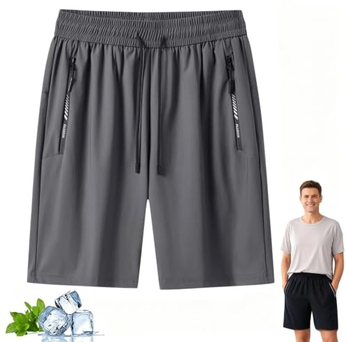 Mens Shorts Quick Dry Shorts for Women UK Zip Pockets Ice Silk Jogger Short Elastic Waist Drawstring Shorts Loose Comfy Breathable Lightweight Short Sweatpants Running Training Gym Workout Short Pants