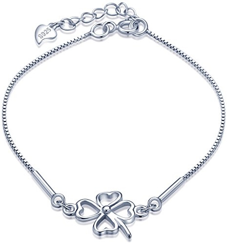 Unendlich U Fashion Vierblättriges Kleeblatt Damen Charm-Armband 925 Sterling Silber Armkette Verstellbar Armkettchen, Silber