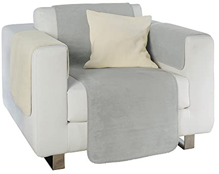 Erwin Müller Sesselschoner, Sesselauflage, Überwurf Matera 3-TLG. Silber/wollweiß Größe 100x200 cm - weich, temparaturausgleichend, atmungsaktiv, mollige Wärme