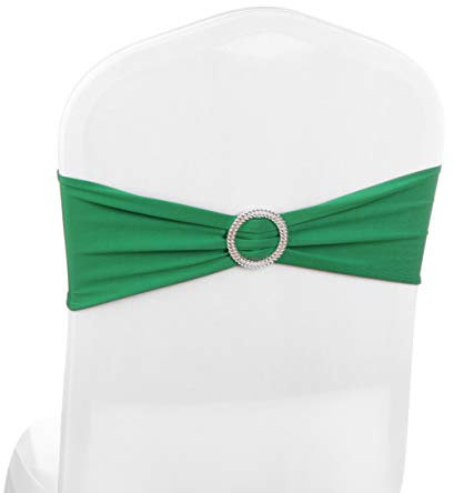 Elastic Stretch Spandex Chair Covers Sashes Bands With Buckle Bows For Wedding Home Party Suppliers Decorations (Green, 50PCS)