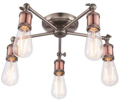 Endon - 5 Light Indoor Semi Flush Aged Pewter & Aged Copper Plate 76336