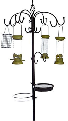 RUDDINGS WOOD Metal Garden Ultimate Wild Bird Feeding Station Complete With 4 Bird Seed and Peanut Suet Feeders Micro Mesh Dish & Water Bathing Bowl