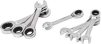 Lot de 7 clés mixtes à cliquet coupe fixe ouverte étoile fermée chrome vanadium, Outil