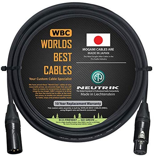 WORLDS BEST CABLES 2 Meter – Quad Balanced Microphone Cable CUSTOM MADE using Mogami 2534 wire and Neutrik NC3MXX-B Male & NC3FXX-B Female XLR Plugs.