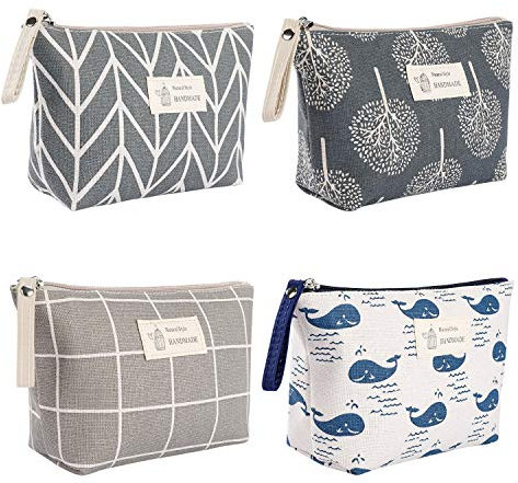 Kosmetiktasche Segeltuch Multifunktionale Makeup Tasche Reise Kosmetiktaschen Tragbare Verfassungsbeutel Waschtasche Münzbeutel mit Reißverschluss für Kosmetika Kleingeld Karten 4 Stück
