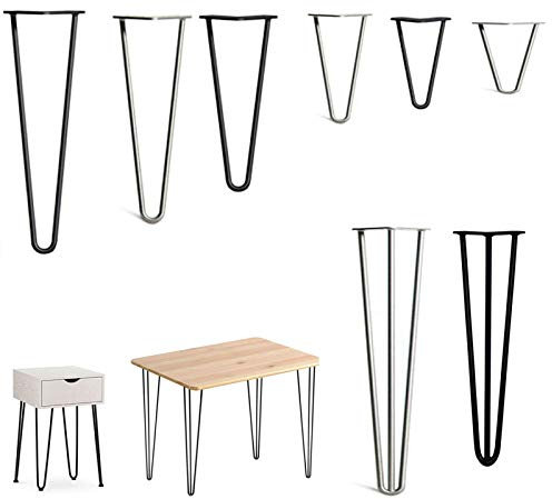 4x Hairpin Leg Haarnadel Tischbein Schwarz Möbelbein aus Metall Haarnadelbeine Tischzubehör DIY für Schreibtisch Esstisch Couchtisch mit Gummischutzfüße und Schrauben