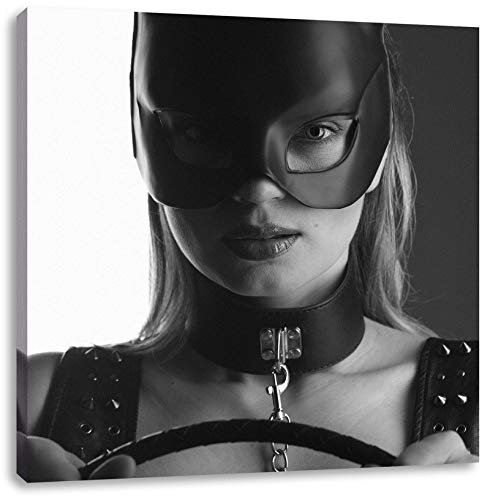 Pixxprint Sexy Frau mit Halsband und Hasenmaske, Größe: 60x60 cm, Leinwandbild Quadratisch, Wandbild, Kunstdruck, fertig bespannt