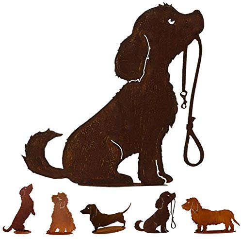 Gartenfigur Rost auf festem Stand – Hochwertig & Wetterfest - Metall Tierfigur - Edelrost Dekofigur/Tier Figur – Gartendeko/Dekoration (Hund - Höhe 50cm)
