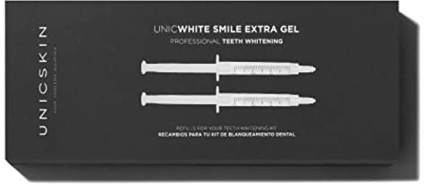 UNICSKIN - Bleaching Gel Hochwirksam + 2 x 3 ml Spritzen - Unicled White Smile Extra Gel - Hellt Zähne auf, Ohne den Zahnschmelz zu Beschädigen - Ideal für zu Hause und Unterwegs