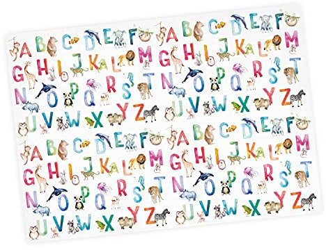 5 Bögen Geschenkpapier Tier ABC Aquarell bunt - 1,60€/qm- 84,1 x 59,4 cm Kinder Geburtstag Mädchen Junge Schule Einschulung Geschenkverpackung pastell Aqurell