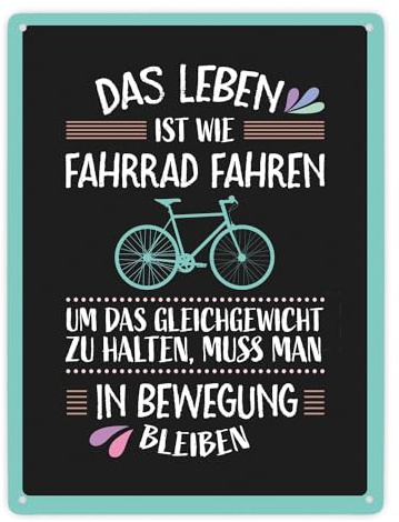 Das Leben ist wie Fahrrad fahren Metallschild XXL in dunkel