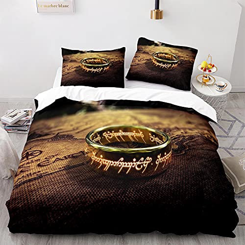 NICHIYOBI The Lord of The Rings Bettbezug Bettwäsche Set - Bettbezug und Kissenbezug,Mikrofaser,3D Digital Print dreiteiliger Bettwäsche (15,Single 135x200cm+80 * 80cm)