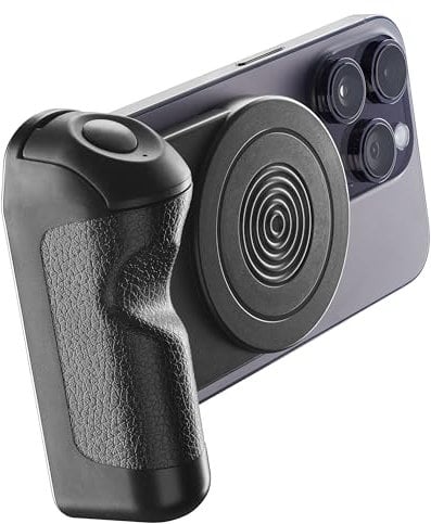 Cellularline - PICS MAG - Magnetischer Bluetooth-Halter zum Fotografieren mit Smartphones - Ausgestattet mit Fernbedienung für Fernaufnahmen - 180° drehbar - Schwarz