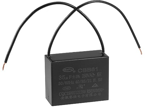 uxcell Ceiling Fan Capacitor CBB61 35uF 250V AC 2 Wires Metallized Polypropylene Film Capacitor 58x45x26mm for Electric Fan Pump Motor Generator