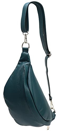 SH Leder ® echt Leder Hüfttasche Damen Herren Unisex Gürteltasche für Festival Reise Bauchtasche mittelgroße Crossbody Bag Frauen Ledertasche 32x17cm Marie G528 (Petrolblau)