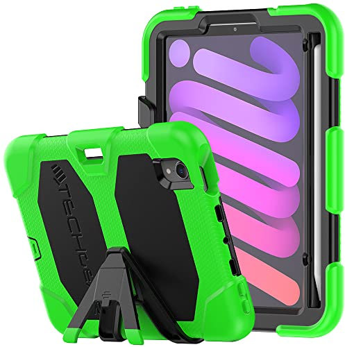 TECHGEAR G-SHOCK Case for iPad Mini 7 2024 & Mini 6 2021 (7th & 6th Gen) - Tough, Heavy Duty Armour, Shockproof with Stand - Kids, Schools, Builders, Restaurant - Green