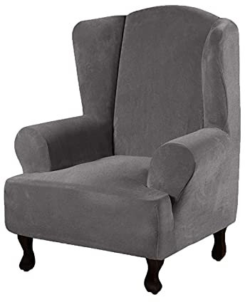 DZYP Samt Ohrensessel Husse Bezug, Stretch Sessel-Überwürfe Sesselbezug Schonbezüge Überzug Sesselhusse Sofabezug Stuhlbezug Mit Armlehne Möbelschutz (Grau)